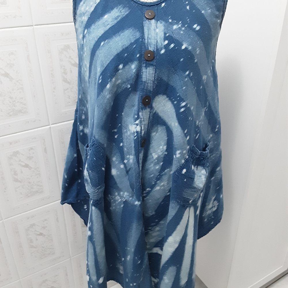 Blue Tie-Dye Sleeveless Dress